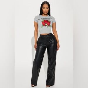 Fashion Nova faux leather wide leg trouser pant nwt
